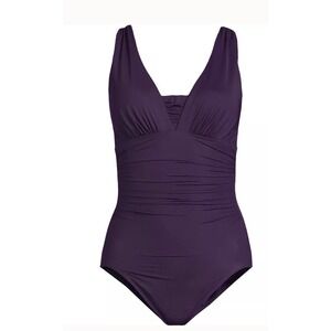 Lands' End Long Torso SlenderSuit Grecian Swimsuit One Piece BlackBerry Sz Small